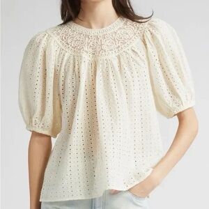 Ulla Johnson Cream Eyelet Blouse